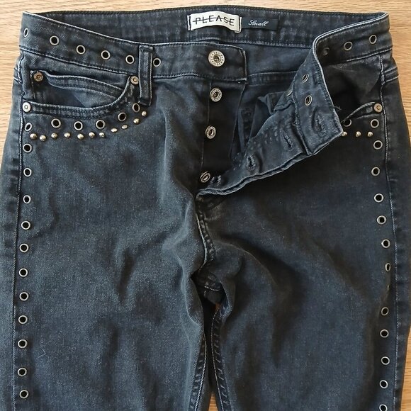Please Brand Y2K Grommet & Stud Embellished Black Jeans Size Small - Picture 8 of 10